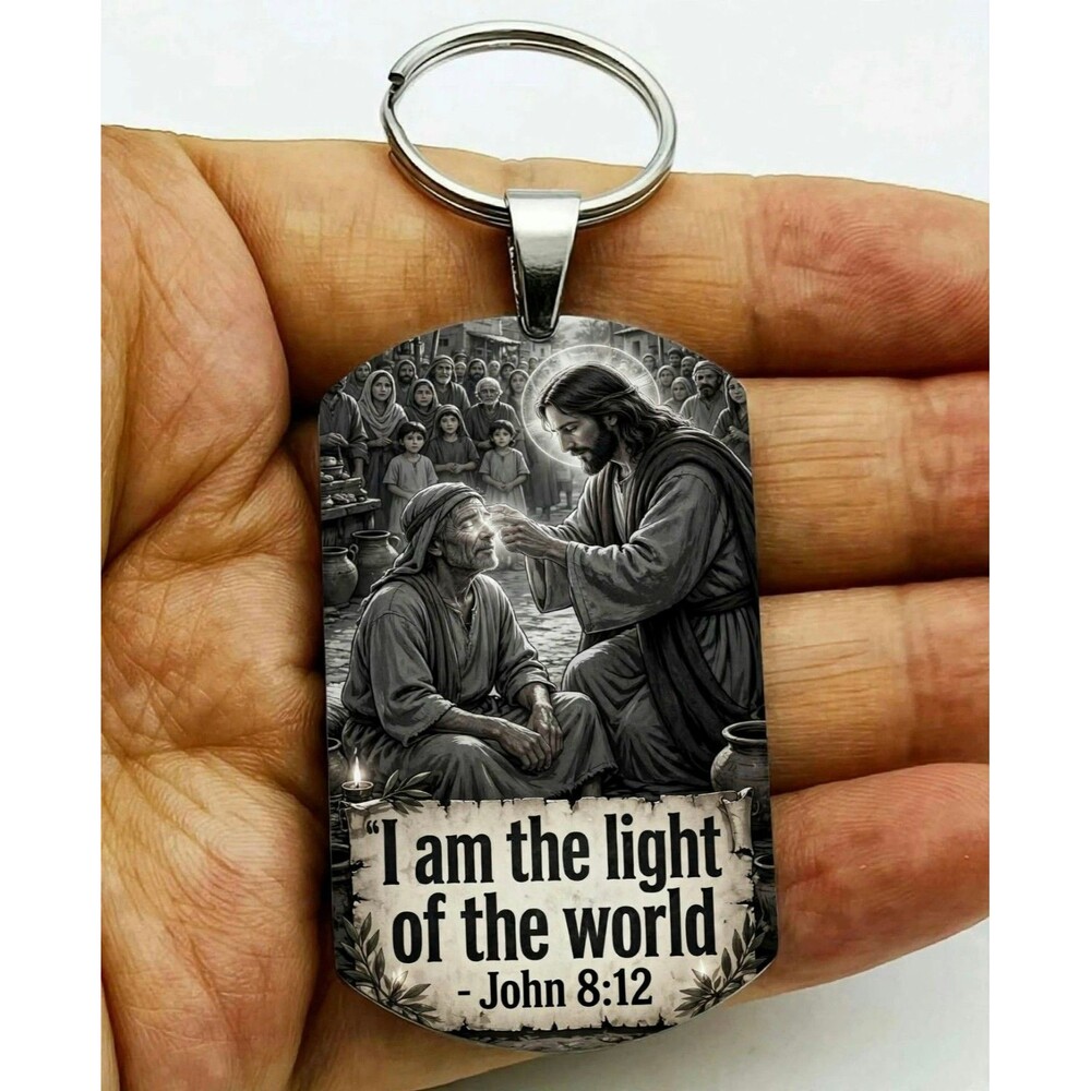 John 8 : 12 God Lord Jesus Christ Stainless Keychain Reminder Faith Bless